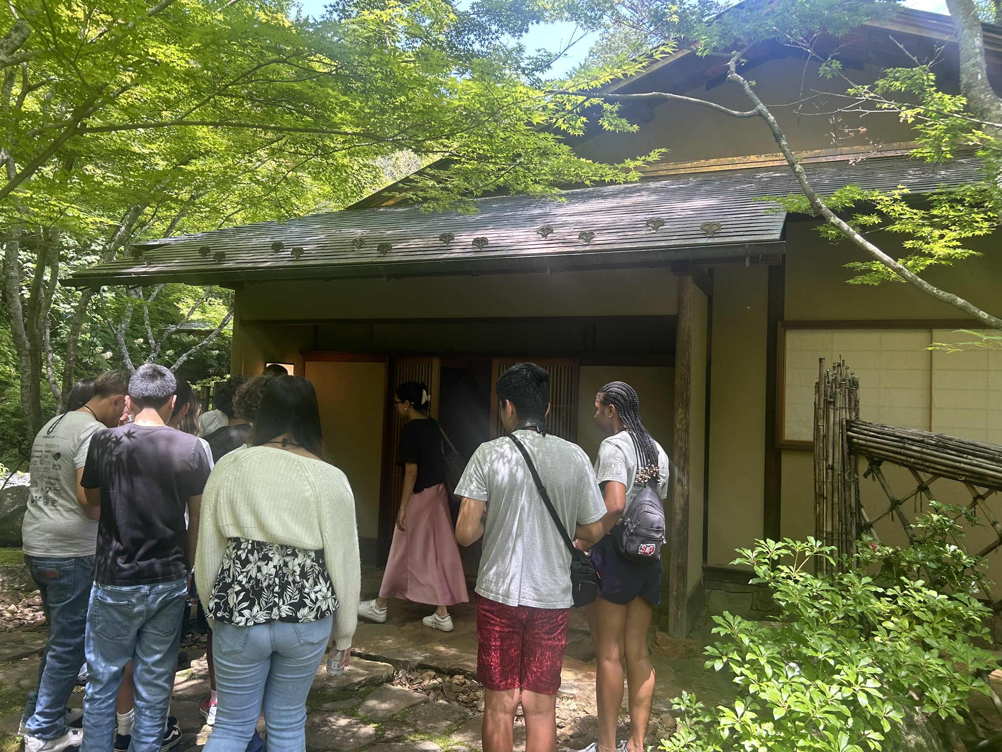 Students in a Japanese garden