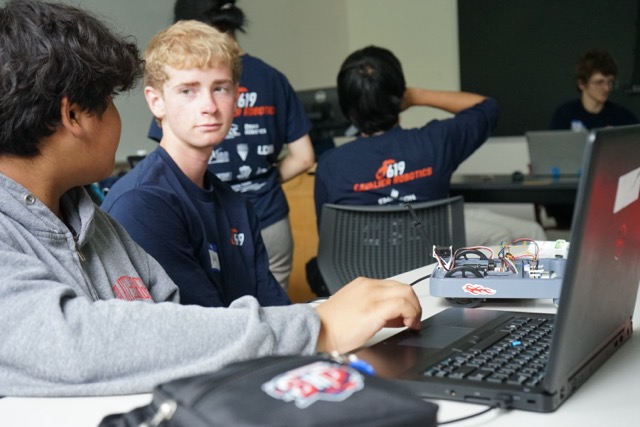 Students working with a computer
