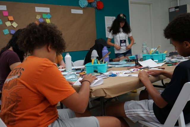 Students working on arts and crafts