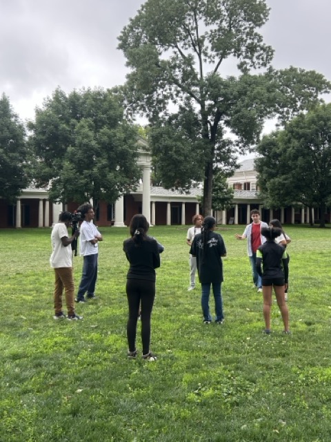 Students recording on the Lawn