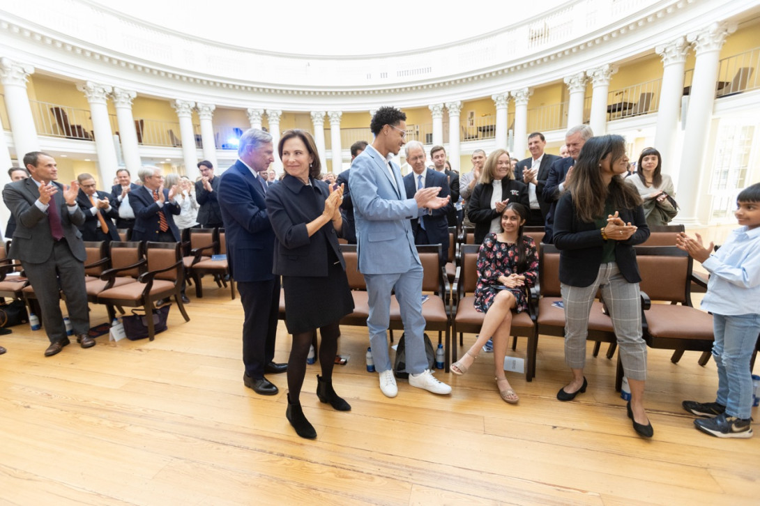 Voices of Democracy winner receives a standing ovation.